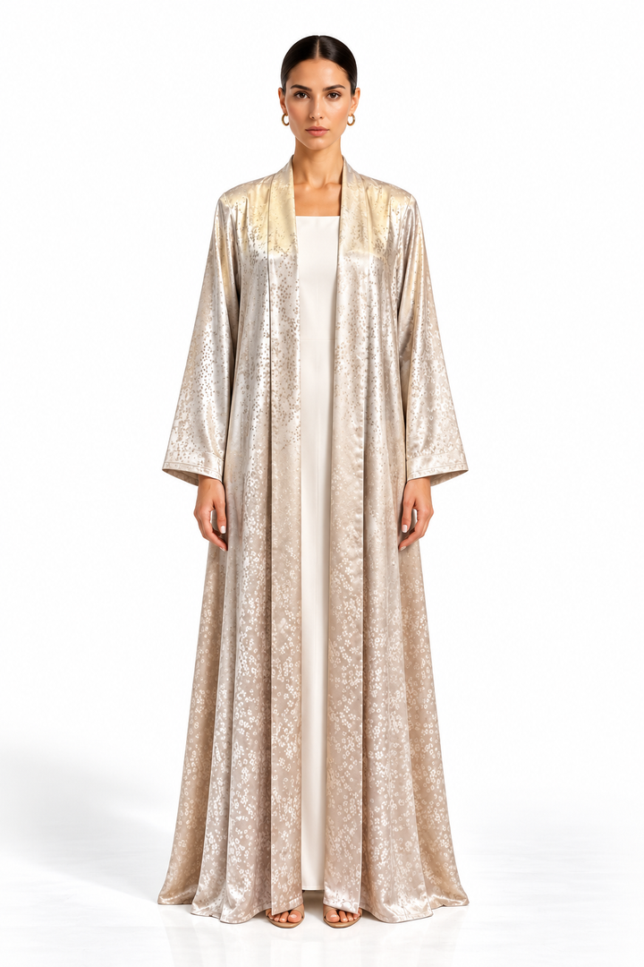 Champagne Floral Textured Abaya
