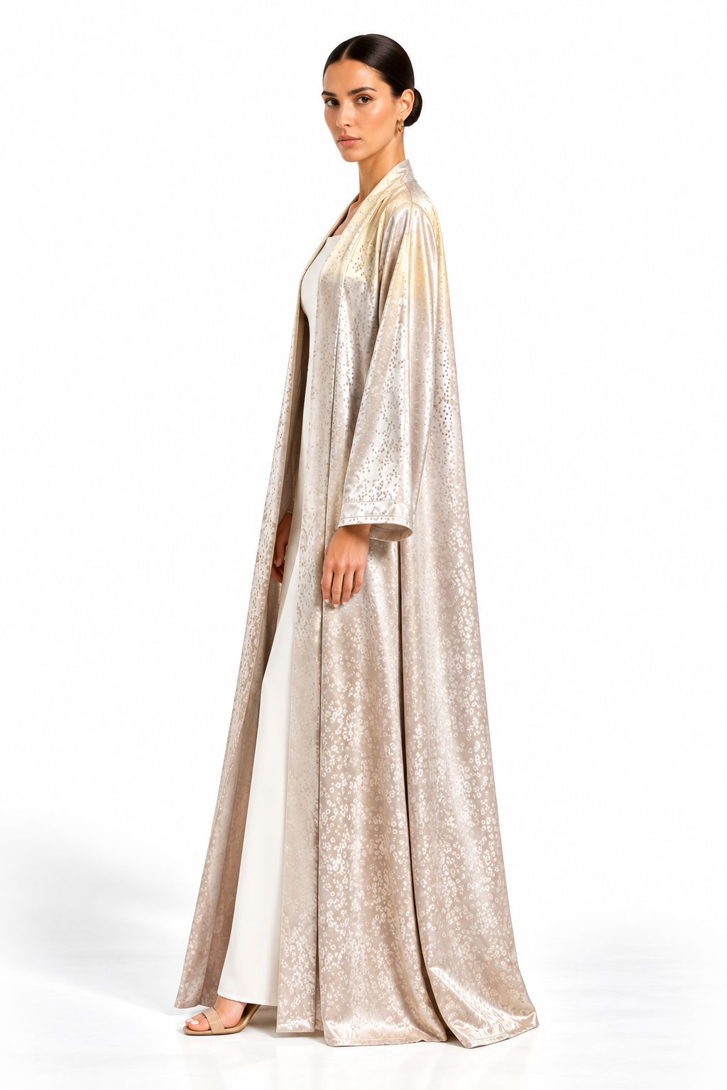 Champagne Floral Textured Abaya