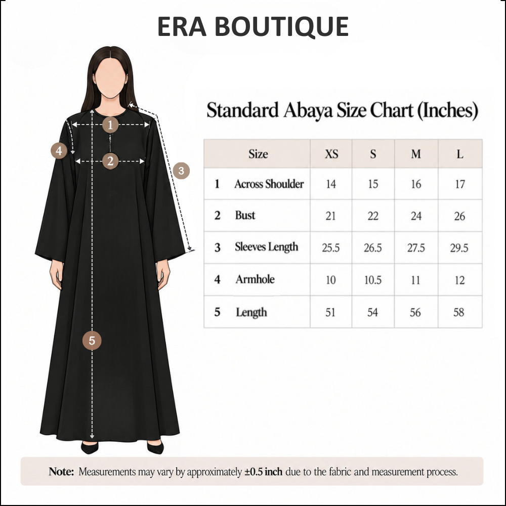 Beige Pico Abaya — Size Guide